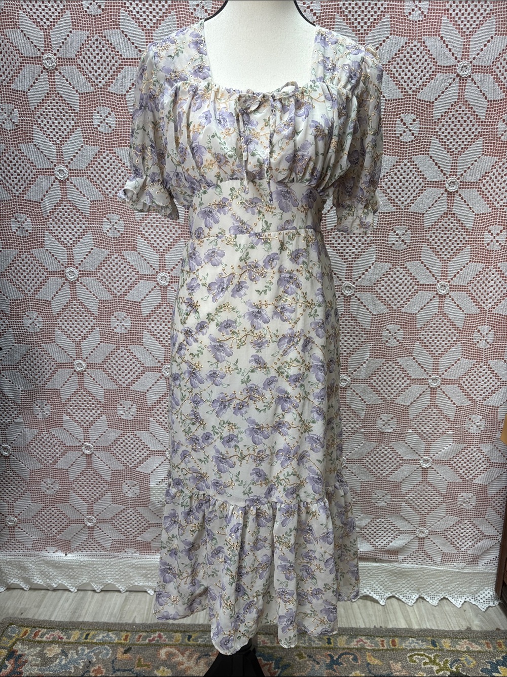 PHA-RIT Classic Closet Floral Embroidered Midi Dress Sz M/L